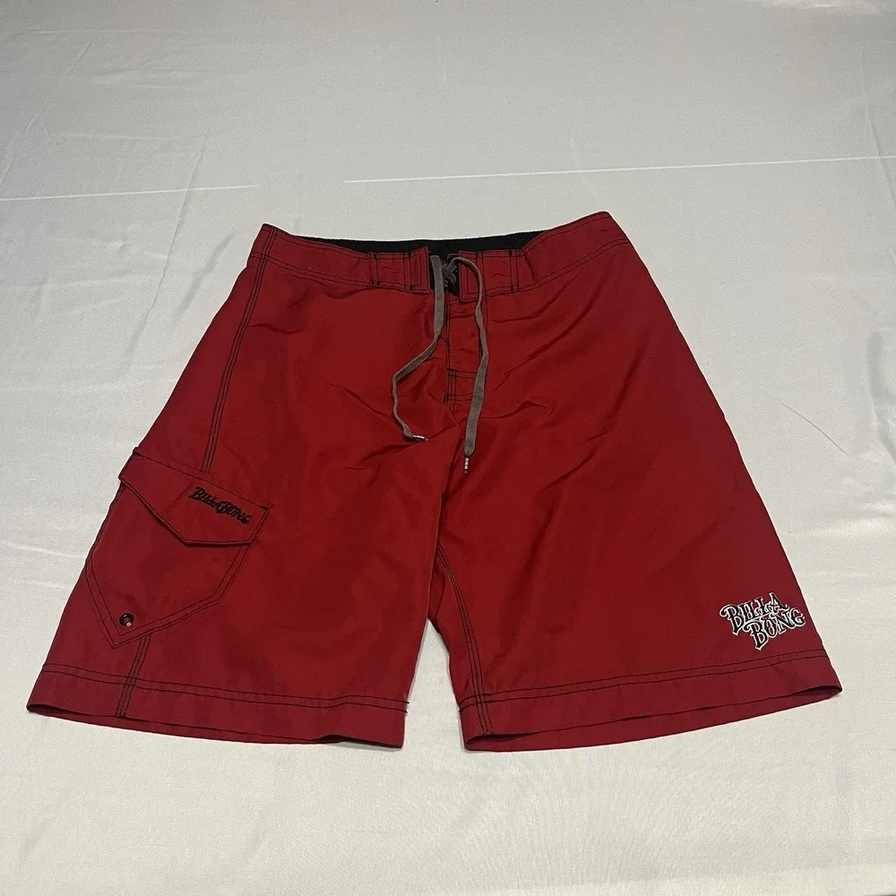Vintage Billabong Signature Board Shorts Surf Fits Size 30 Red Cargo Y2K
